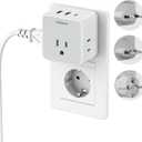TESSAN All European Italy Travel Plug Adapter Kit, International Detachable with 3 Outlet 3 USB Charger (1 USB C), Type C/E/F/L EU Power Adaptor, US to France Germany Spain Greece Iceland (grey&white)