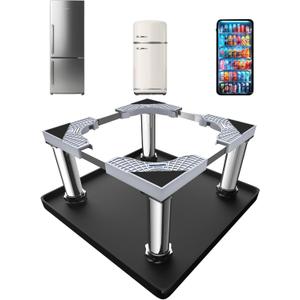 Mini Fridge Stand with Silicone Mat, Adjustable Refrigerator Stand with 4 Stainless steel Feet, 24''x 24'' Dorm Fridge Stand Protect From Appliance Leaks for Fridge, Washer, Dryer(11.4"-12.6" High)