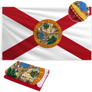 Florida Flag 3x5 FT Outdoor, Heavy Duty 210D 3-Ply Fabric | Embroidered Seal and 4 Rows Stitching Fly Ends with 2 Brass Grommets | State of Florida FL Flag Sunshine State for Wall Indoor