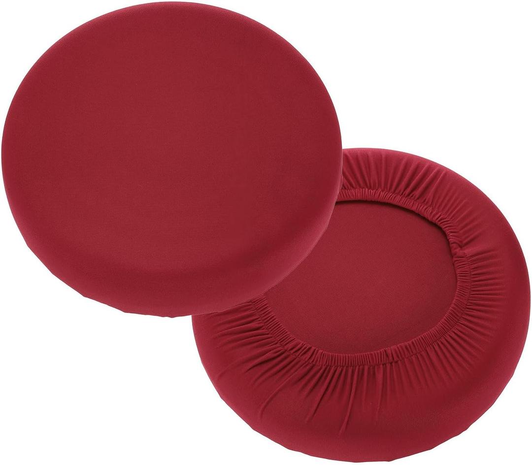 uxcell 2 Pack Stool Covers Round, 11-14 Inch Bar Stool Covers Washable Dustproof Slipcover Seat Cushion with Elastic for Bar Kitchen Living Room Decor, Wine Red