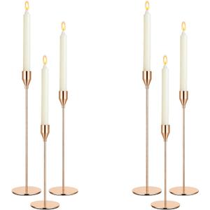 6pcs Candlestick Holders, Metal Taper Candle Holder Bulk Rose Gold Tall Candlestick Holders Taper Candle Holder for Table Centerpieces Candlesticks for Wedding Christmas Party-3size