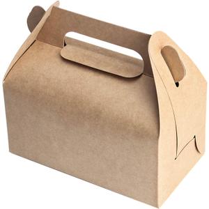 HOZEON 100 PCS Kraft Gable Treat Boxes, 6.4 x 3.5 x 3.2 Inches Strong and Durable Gable Boxes, Recycled Party Candy Treat Boxes for Birthday Party, Wedding, Baby Shower