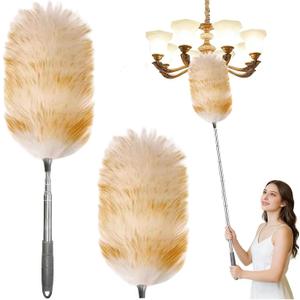 Kaxich Extendable Lambswool Duster 30-55 Inch with Duster Head Replacement, Feather Duster for Cleaning Fans, Ceiling, Light, Bookshelf, Office, Home, 140cm/55 inches