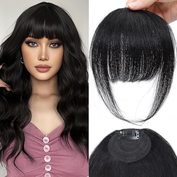 Clip in Bangs, Synthetic French Bangs Hair Clip, Fake Bangs Fringe with Temples Hairpieces 889