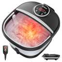 GEHONA Collapsible Foot Spa Bath with Heat,Foot Massager with Two Side Supports,Leakage Protector,Temperature Control,Bubbles,Red Light,Timer,Feet Spa Tub,Feet Soaker,Gifts (Black)