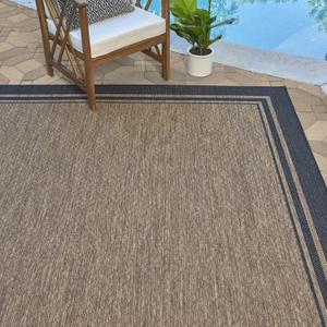 Gertmenian Indoor Outdoor Classic Flatweave Area Rug, Stain & UV Resistant Carpet, Deck, Patio, Poolside & Mudroom, 8x10 Ft Large, Border, Black Tan, 21515