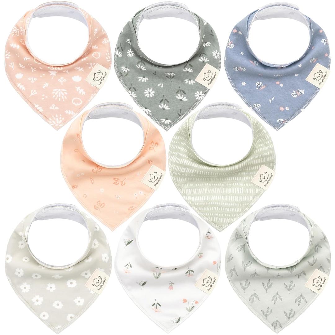KeaBabies 8-Pack Organic Baby Bandana Bibs for Girls - Super Absorbent Triangle Baby Bibs for Drooling and Teething Infant, 100% Cotton Extra Soft for Newborn, Infant 0-36 Months (Fleur)