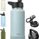 CIVAGO 32 oz Insulated Water Bottle With Straw, Stainless Steel Sports Water Cup Flask with 3 Lids (Straw, Spout and Handle Lid), Wide Mouth Travel Thermal Mug, Sage