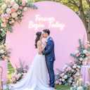 Baby Pink Round Backdrop Cover 7.2FT Circle Arch Backdrop Cover Baby Shower Birthday Party Balloon Wedding Photo Background Pink Circle Round Arch Cover Fabric Spandex