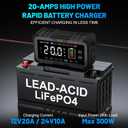 20A Smart Car Battery Charger 12V/24V Battery Charger, Automatic Battery Maintainer Desulfator Compatible with LiFePO4, AGM, Gel, Lead-Acid, Trickle Charger for Truck, Motorcycle, RV, Boat