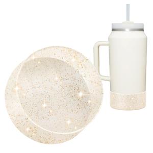 Vmini Protective Glitter Silicone Boot Compatible with 64 oz Stanley Quencher H2.0 FlowState Tumbler with Handle, Anti-Slip Bottom Sleeve Cover for Stanley Cup 64 oz Accessories (Transparent Gold)