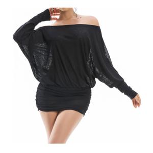 Women's Off The Shoulder Dress Long Sleeve Batwing Mini Ruched Sheer Y2K Oversized Casual Streetwear Sexy Dress
Size M