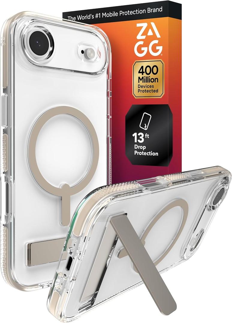 ZAGG Santa Cruz Snap Case with Kickstand for iPhone Air - Titanium, Drop Protection (13ft/4m), MagSafe Charging Compatible, ClearGuard Anti-Yellowing Technology, Scratch Resistant Phone Case