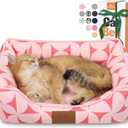 Rectangle Cat Dog Bed for Large Medium Small Pets Indoor Outdoor Machine Washable Sleeping Sofa Non-Slip Bottom Soft Puppy Bed Durable Orthopedic Calming Pet Cuddler (Small, Pink Pattern)