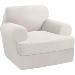 PrinceDeco 2 Pieces Armchair Slipcover Stretch Couch Covers for T Cushion Chair Slipcovers Soft Arm Chiar Cover Furniture Covers with 1 Individual T Shape Seat Covers Width Up to 40", Ivory