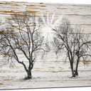 sechars - Rustic Tree Picture Canvas Print Vintage Farmhouse Living Room Decor Rural Countryside Landscape Painting Artwork Framed - 24"x36"