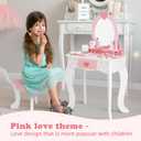 OOOK Kids Vanity Set,Table & Chair Vanity Set with MirrorIncludes 15 pcs Multiple Make up Accessories, Makeup Dressing Table with Storage Drawer, Pink, kids vanity set with stool and mirror