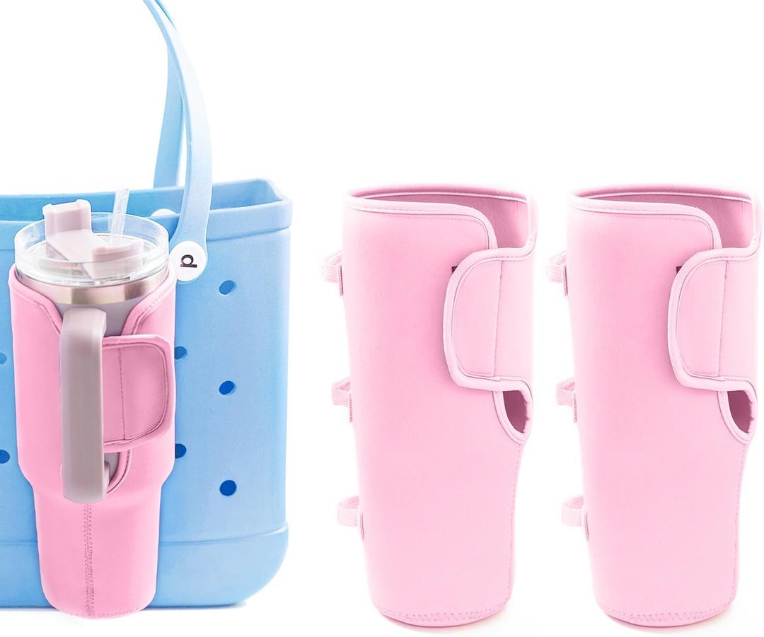 Bogg Bag Cup Holder for Stanley Bogg Bag Drink Holder Attachment 40OZ Water Bottle Holder Adjustable Cup Holder Accessories for Bogg Bag/Beach Hole Bag Take Out Cup Carriers(2Pack Rose)