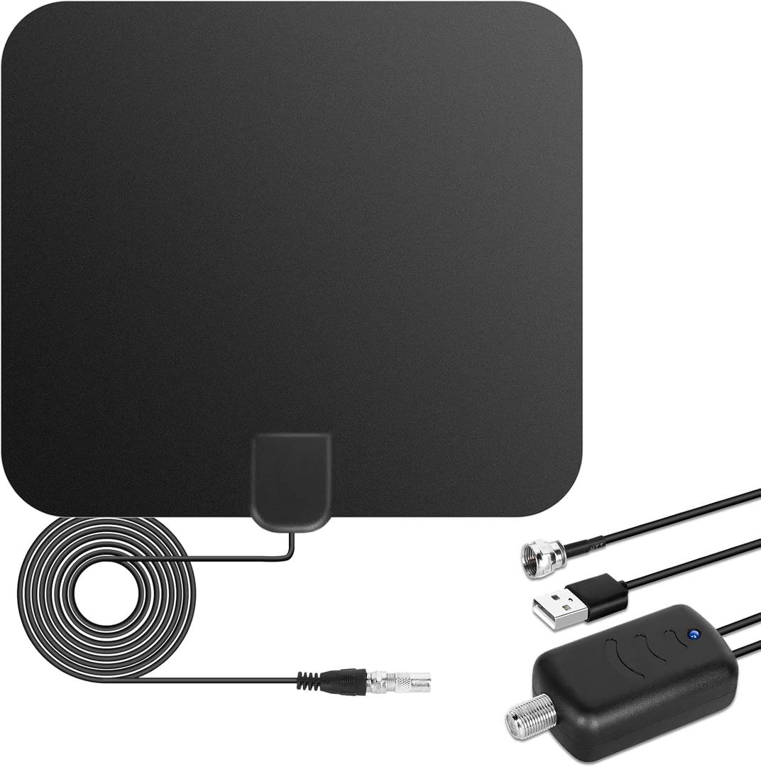 Amplified HD Digital TV Antenna Long 250+ Miles Range - Support 1080p for Samsung Tv Model Un40j5200af - Indoor Smart Switch Amplifier Signal Booster - Extra Long HDTV Cable/AC Adapter