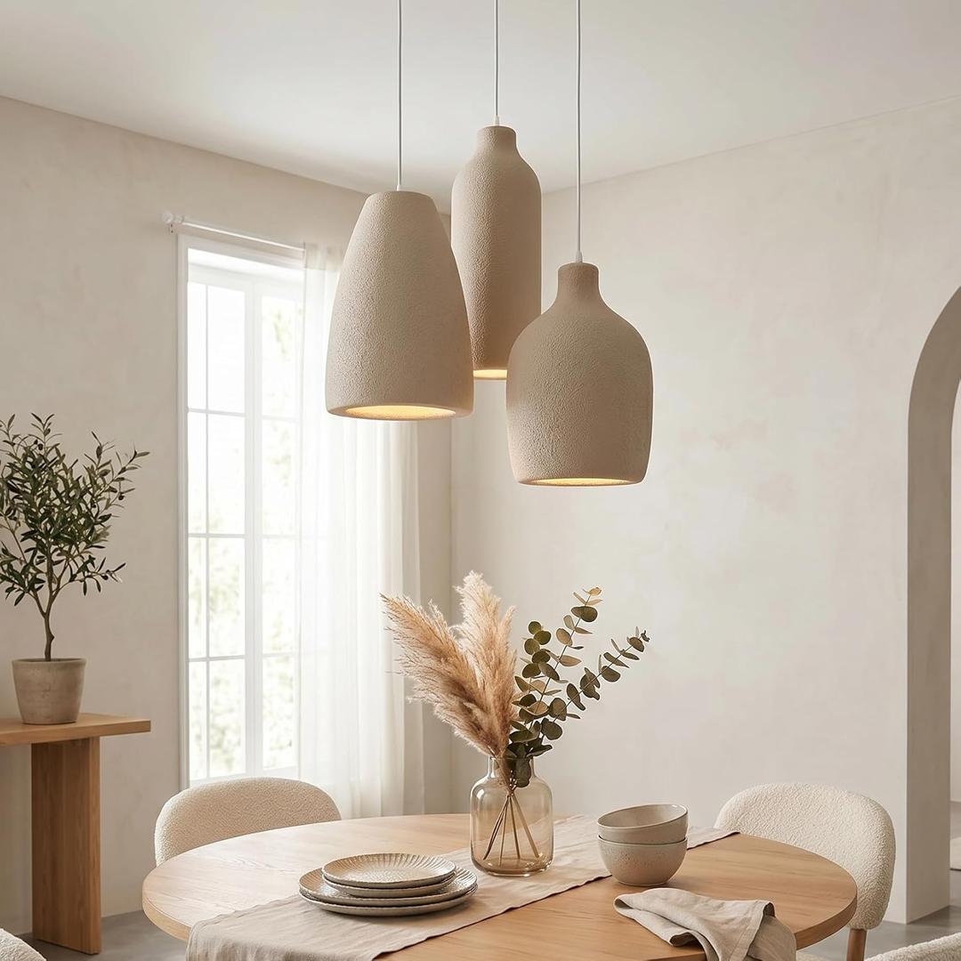 JAYMP Wabi Sabi Pendant Light for Dining Room Kitchen Island Light Hallway Restaurant Hanging Lamp E26 Base Japanese Style Wine Bottle Shape Fixture, 1 Pack (Light Brown,C Shape, D26H46cm)
