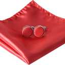 HOULIFE Bow Ties for Men Formal Satin Bowties Pre-tied Style Classic Tuxedo Bowtie Handkerchiefs Cufflinks Sets for Wedding (Red)