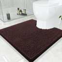 Smiry Luxury Chenille Toilet Rugs U-Shaped 24x24, Soft Absorbent Non-Slip Contour Bathroom Rugs for Toilet, Machine Washable Contoured Bath Mats, Brown
