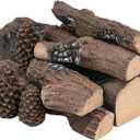 Skyflame 9-Pieces Ceramic Wood Logs with Pine, Faux Fireplace Logs for Gas Inserts, Fire Pits, Fireplace Decor