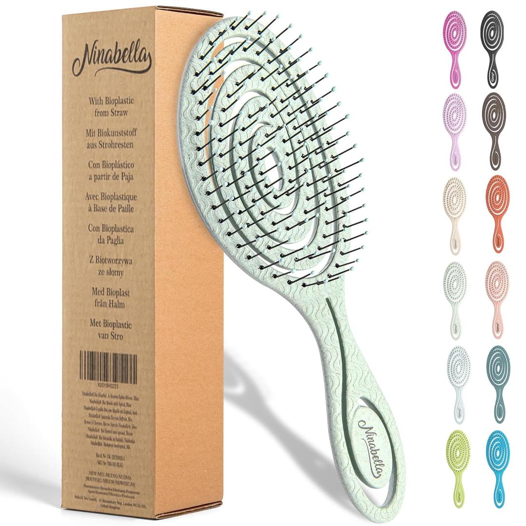 Ninabella Detangle Hair Brush for Women & Men - Does not Pull - Straightening Brushes for Straight & Curly Hair - Unique Spiral Detangling Hairbrush - Green (Regular)