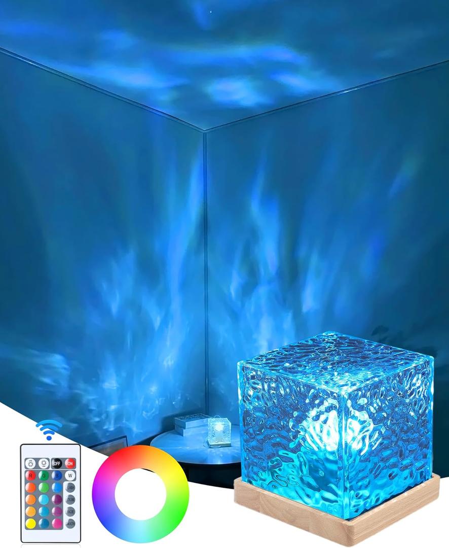 Lava Lamp,5.1 inch Ocean Wave Projector Light Northern Lights Cube Aurora Glow Sunset Lamp,16 Colors Gradual Rotating with Remote Control for Bedroom Living Room and Game Room Decor (Corded)