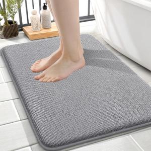 OLANLY Thick Memory Foam Small Bathroom Rugs 24x16, Extra Soft Absorbent Bathroom Mat, Quick Dry Bath Mats, Non-Slip, Machine Washable Carpet for Bathroom, Tub and Shower, Home Decor Accessories, Grey
