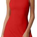 QINSEN Womens Open Back Tennis Dress Sleeveless Built in Shorts Golf Athletic Dress with Pockets Large, Red 