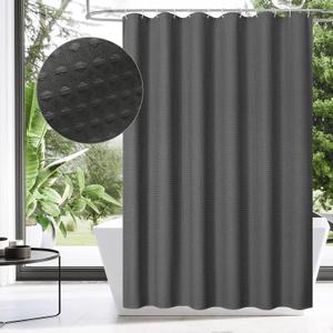 MitoVilla Grey Waffle Fabric Shower Curtain, Rustic Waffle Weave Textured Shower Curtains for Modern Luxury Bathroom Decor, Weighted Hotel Spa Shower Curtain, 72 x 72, Charcoal Grey