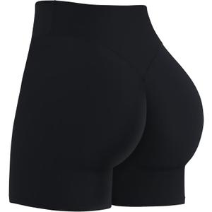 Sunzel Women's Invisible Butt Scrunch Shorts, High Waisted Biker Shorts, Gym Workout Yoga Running Shorts with Tummy Control 4"(Large, Black)