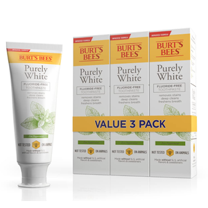 Burt's Bees Toothpaste, Natural Flavor, FluorideFree, Purely White, Zen Peppermint, 4.7 oz, Pack of 3