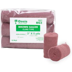 Brown Gauze Rolls Pack of 12, Bandage Roll, 100% Cotton, 3" x 5 Yards, Cling Gauze Wrap for Effective Wound Care & Comfort