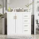 36'' Bathroom Vanity with Ceramic Sink Combo, Solid Wood Frame Storage Cabinet & 3 Drawers, Freestanding, Soft Closing Doors, White