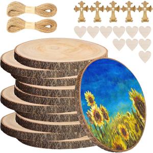 10 Pcs Wood Centerpieces for Tables, 8-10 Inches Round Wood Slices Circles for Crafts, Wooden Centerpieces Table Decorations Rustic Wood Pieces Wedding Decor Baby Shower Party