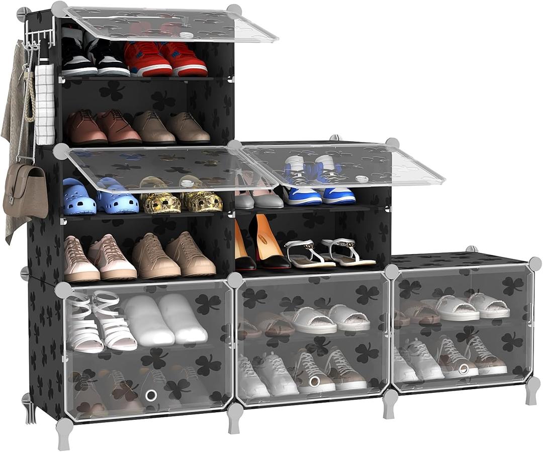 UNKU Shoe Rack, 6 Tier Shoe Storage Cabinet 24 Pair Plastic Shoe Shelves Organizer for Closet Bedroom Entryway Black