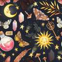 Black Navy Fantasy Magical Sun Moon Crystal Butterfly Mushroom Stars Peel and Stick Wallpaper Easy Peel Off Contact Paper Stick on Adhesive Wall Paper for Bathroom Waterproof Renter (17.71" x 118.1")