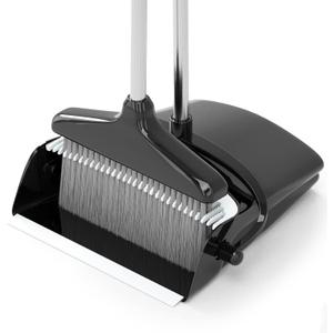 Broom with Dustpan Combo Set 54 Long Handle Household Dust Pan for Home Office Kitchen Cleaning Black & Grey