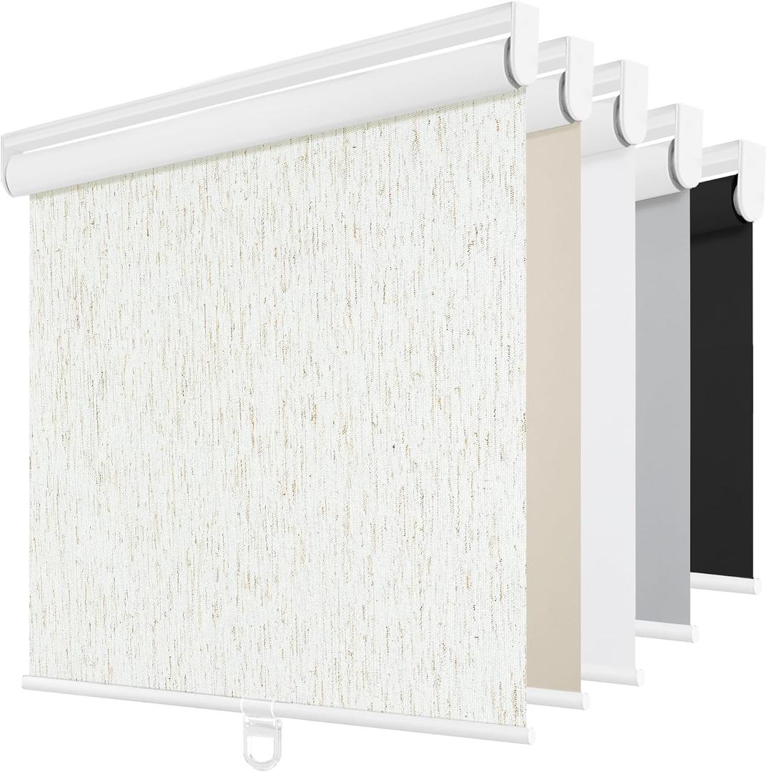 ChrisDowa Linen Blackout Roller Shades, Cordless Window Blinds for Home, 56"W x 72"H