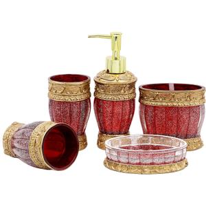 LUANT Vintage Red Bathroom Accessories, 5Piece Bathroom Accessories Set, Bathroom Set Features, Soap Dispenser, Toothbrush Holder, Tumbler & Soap Dish - Golden Glossy - Bath Gift Set
