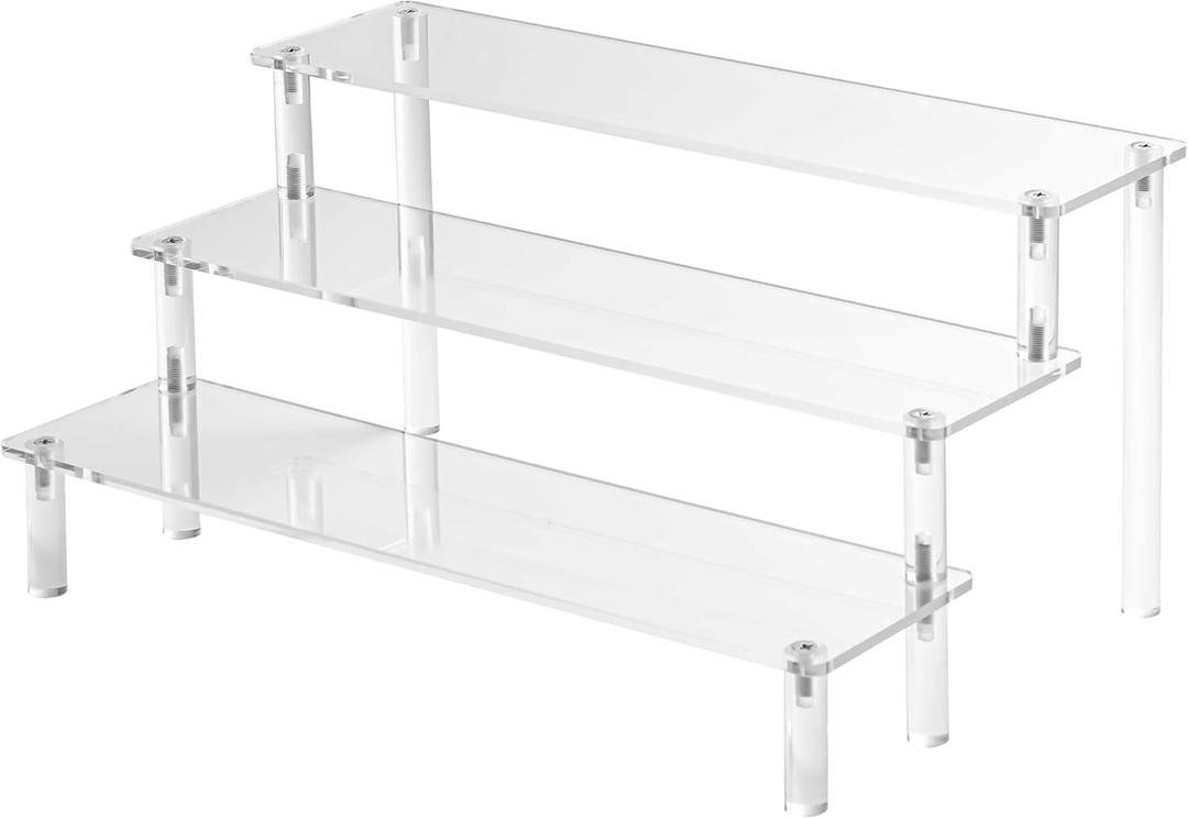 Acrylic Risers Display Stands, 3 Tier Perfume Organizer Display Shelf & Versatile Cupcake Stand Holder, Display Risers for Figures, Dessert Shelves for Party for Decoration and Organizer (1PACK Large 11.8IN)