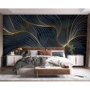 Simple Golden Lines Wall Mural Wallpaper for Bedroom 103" x 69" (No.44) Simple Golden Lines Wall Mural Wallpaper for Bedroom 103" x 69" (No.44)