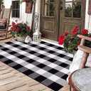 Black and White Outdoor Rug 3'x5'Buffalo Plaid Checkered Front Porch Rug Machine Washable Farmhouse Front Door Mat Outdoor for Front Hello Welcome Mat,Bedroom,Entryway,Patio