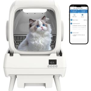 Automatic Cat Litter Box Self Cleaning - App Control, Cat Toilet Records, Suitable for Big Cats, Medium Cats, Kittens and Multi-Cat Families, Anti-Pinch, Low NoiseAssembly Required- White