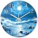 XFM Large Blue Wall Clock 20 Inch Silent Wall Clocks Battery Operated Moon Ocean Wave Round Clocks for Kitchen Bedroom Bathroom Decor