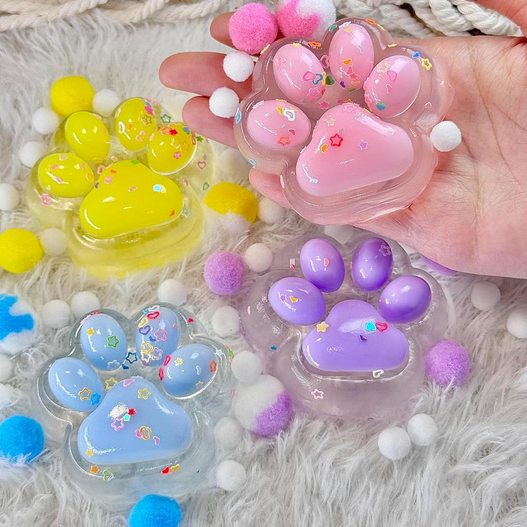 4Pcs Taba Squishy Paw, Transparent Cat Paw Squishy for Stress Relief and Relax, Soft Squeeze Fidget Toys for Party Favors Novelty Things Birthday Gift