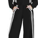 Casly Lamiit Womens Two Piece Lounge Sets Fall Track Outfits Sweatsuit Stripes Sweatshirt Jogger Pants 2025 Fashion Travel Airport Activewear Black M