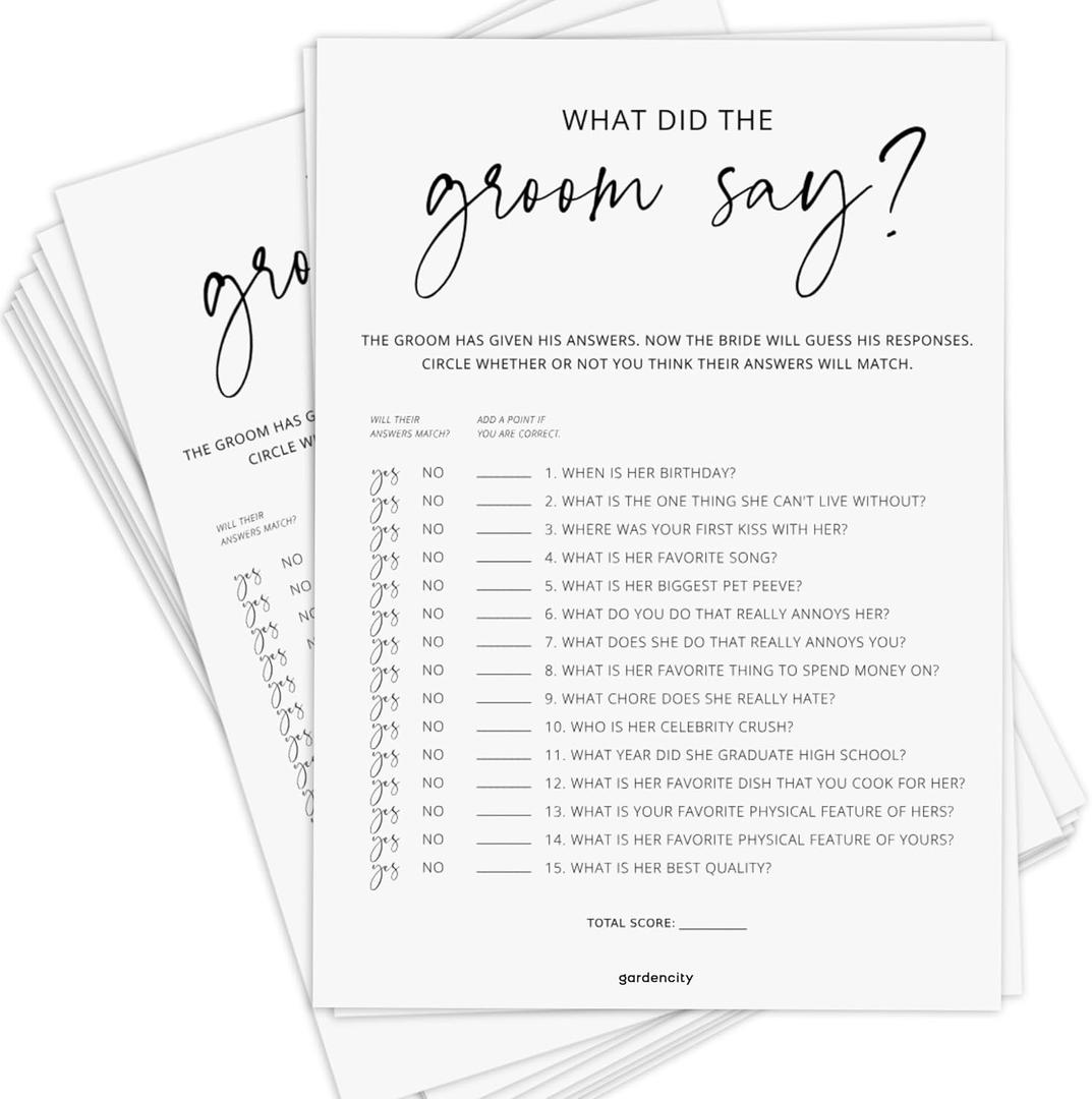 GardenCity Bridal Shower Games, What Did The Groom Say Bridal Shower Game for 50 Guests - Minimalist